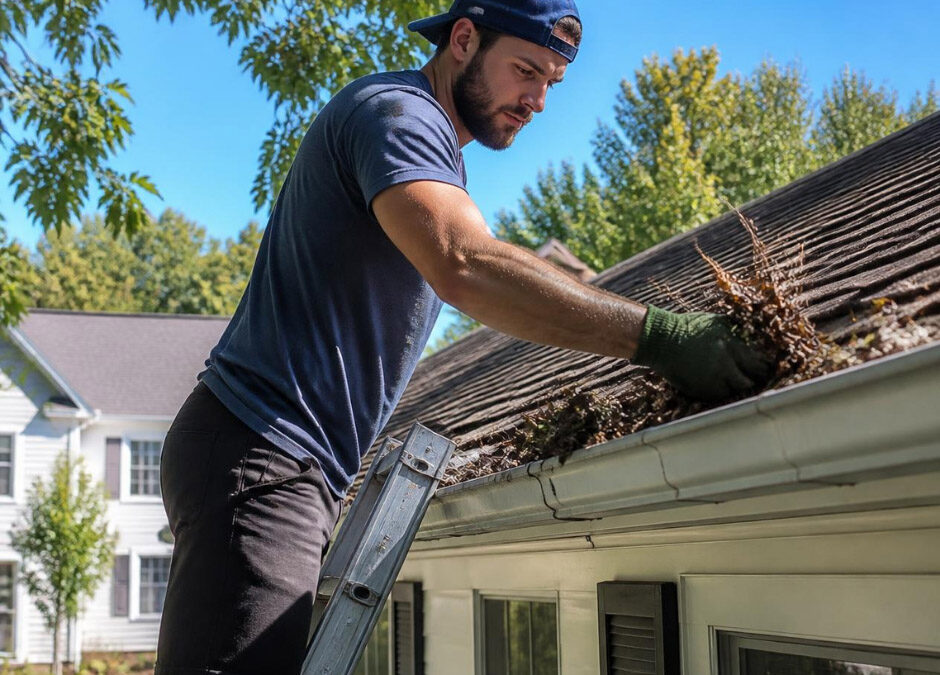 A man cleaning the roof